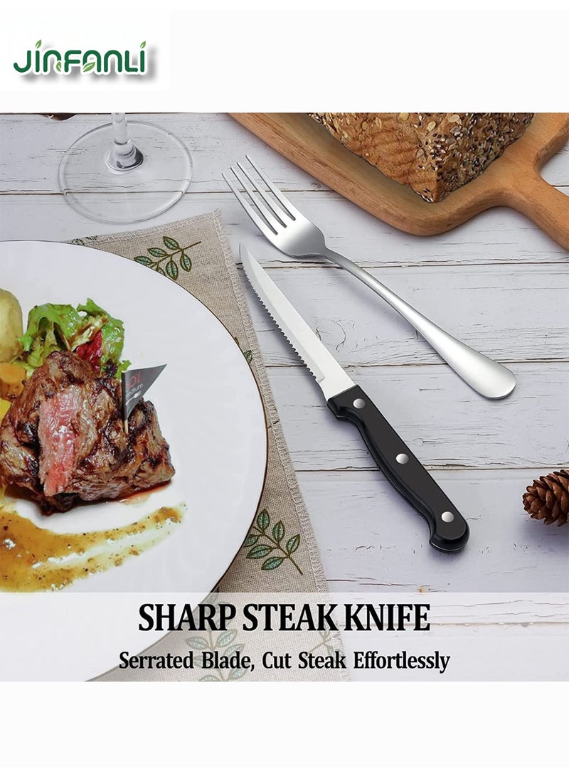 جين فان ل أنا طقم أدوات مائدة من 24 قطعة مع سكاكين شرائح اللحم تكفي 4 أشخاص، طقم أدوات مائدة من الفولاذ المقاوم للصدأ، طقم أدوات مائدة مصقولة بمرآة، طقم أدوات مائدة للمطبخ المنزلي، يتضمن طقم شوكة وسكين وملعقة - Image 5